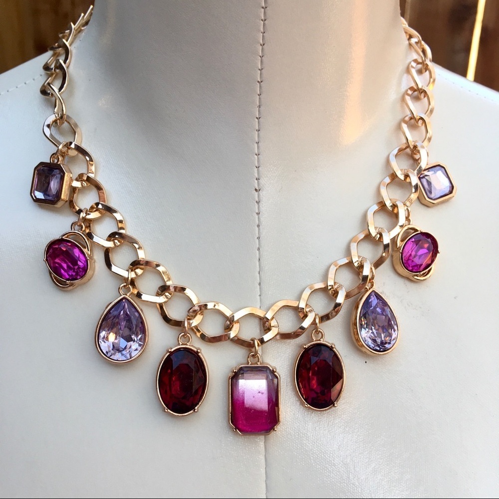 A NEW DAY faceted gems and gold statement necklace